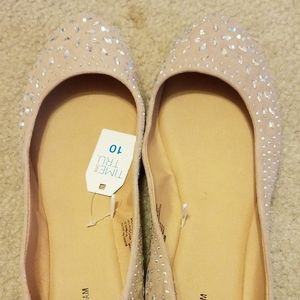 Nude Crystal-Addorned Memory Sole Flats
